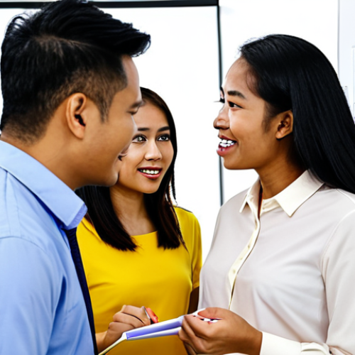 Home 4 **A diverse team of Malaysian professionals collaborating in a modern office, brainstorming ideas on a whiteboard filled with colorful notes and diagrams. Focus on expressions of open communication, respect, and inclusivity.**